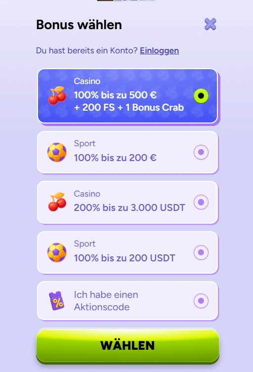 Spinbara Casino-Bonus für die Registrierung